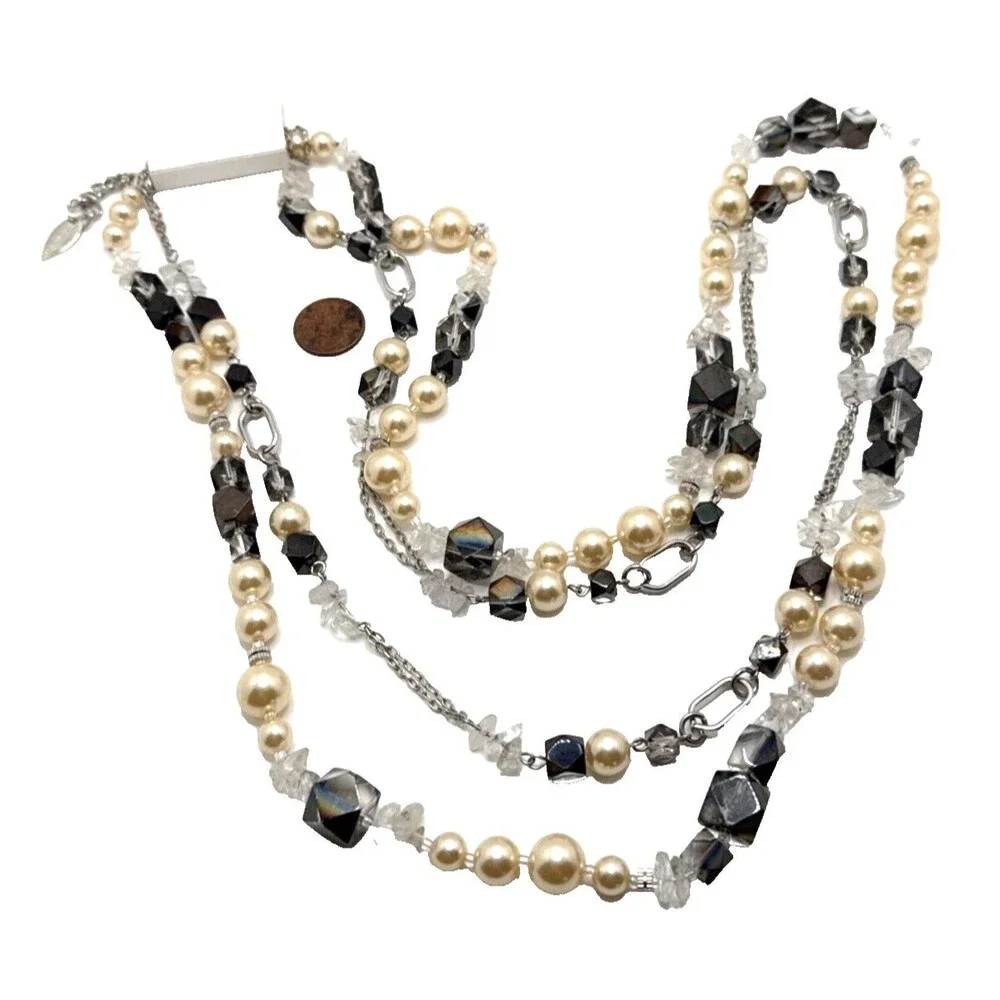 NEW Coldwater Creek DOUBLE PEARL FROST Necklace Genuine Stone Statement NWT 34